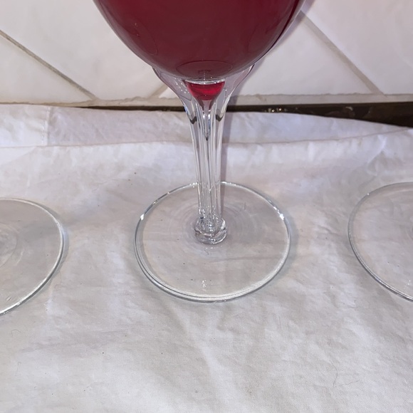 Set of 3 Vintage Ruby Red Wine Goblet Drinking Glasses Clear Crystal Art Glass